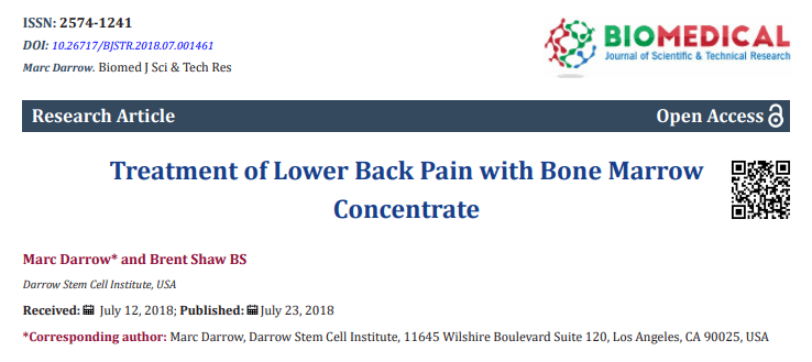 Treatment of Lower Back Pain with Bone Marrow Concentrate