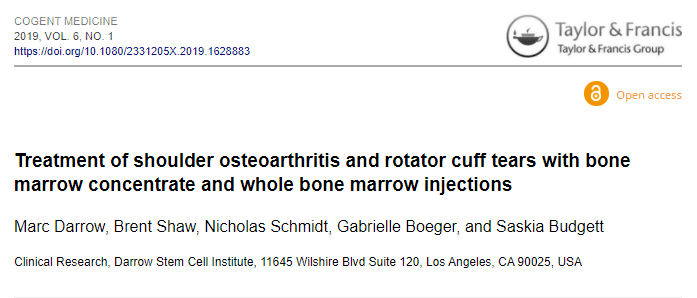 Treatment of shoulder osteoarthritis and rotator cuff tears with bone marrow concentrate and whole bone marrow injections